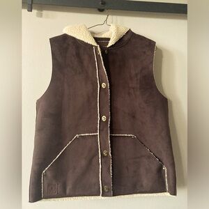 Lauren Ralph Lauren Dry Goods Brown Faux Suede Sherpa Vest Women’s Size Medium